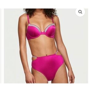 Victoria's Secret Pink Rhinestone Embellished High Waist Cheeky Bikini Set 32A S